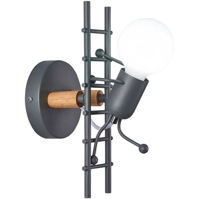 Sculptural wall lamp with opal glass globe and decorative ladder frame