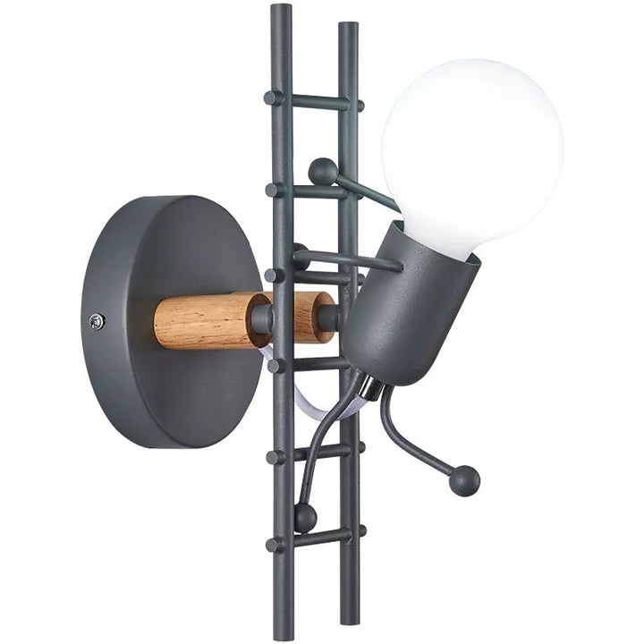 Sculptural wall lamp with opal glass globe and decorative ladder frame