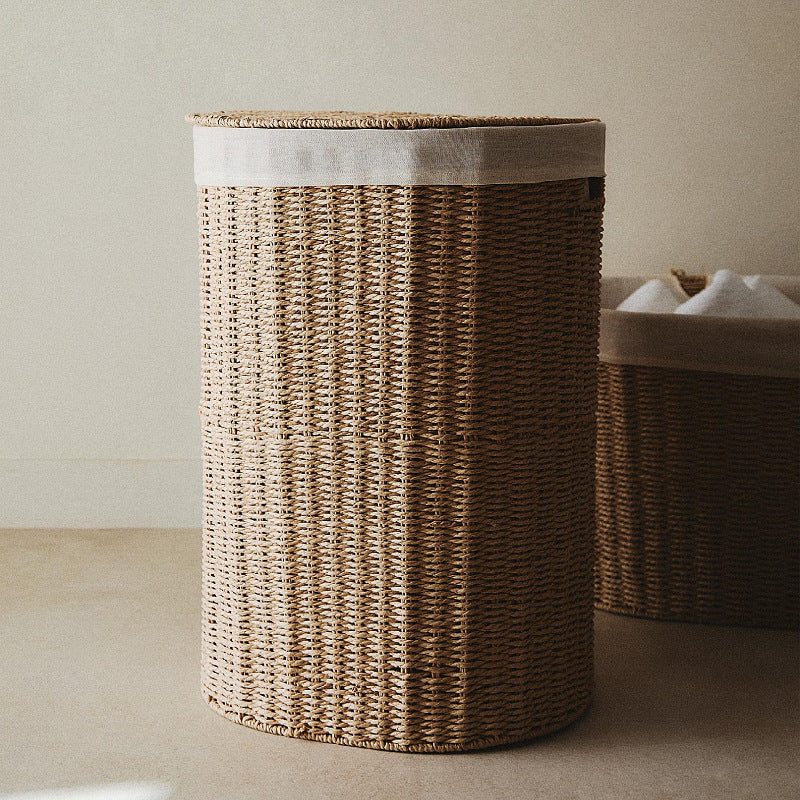 Round laundry basket made of natural materials