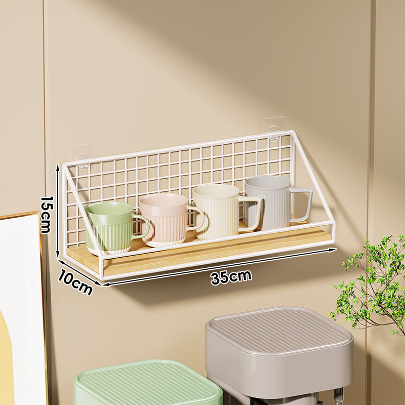 Ventilated Grid Wall Shelf with Wood-Look Tray and Clear Suction Mounts