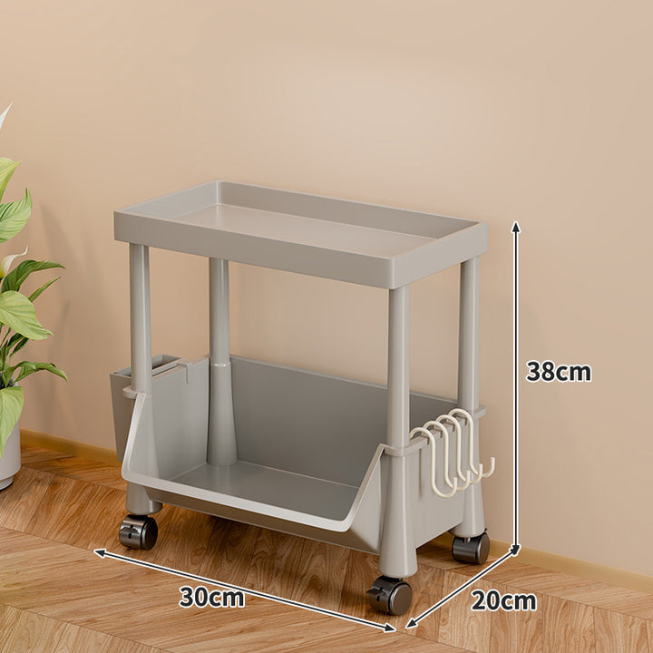Slim Vertical Four-Bin Rolling Storage Tower with Deep Angled Bins and Side Hook