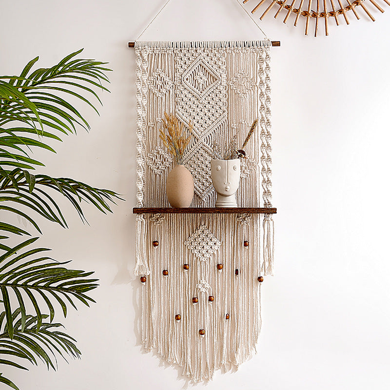 Macrame Wall Hanging with Decorative Shelf