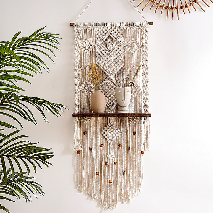Macrame Wall Hanging with Decorative Shelf