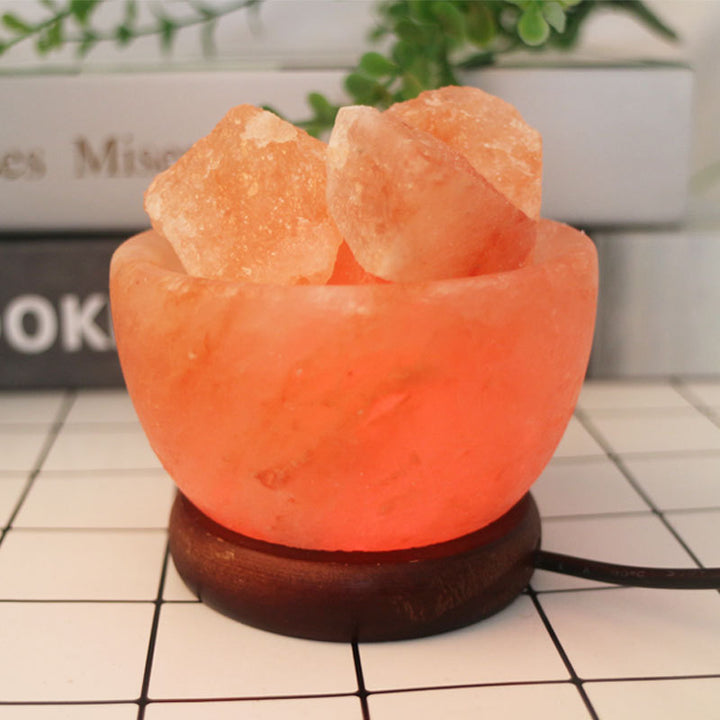 Himalayan Salt Crystal Sphere Lamp with Color Changing LED and Natural Wood Base