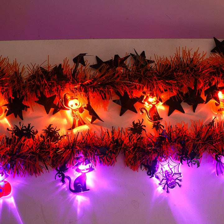 Halloween LED Tinsel Garland with hanging spooky Charms and integrated lights