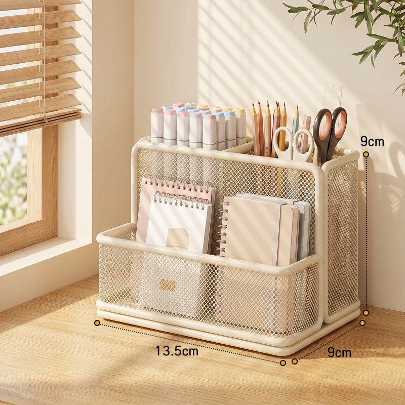 Desktop Mesh Organizer with Multi-Compartment Stationery and Document Storage
