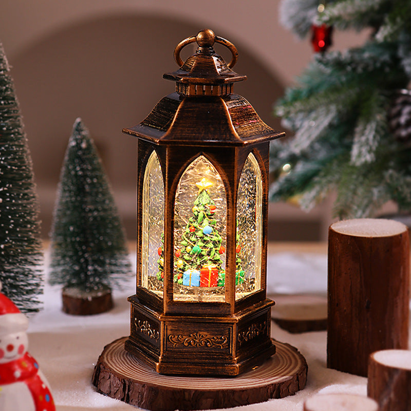 Nostalgic Christmas lantern with snowman scene