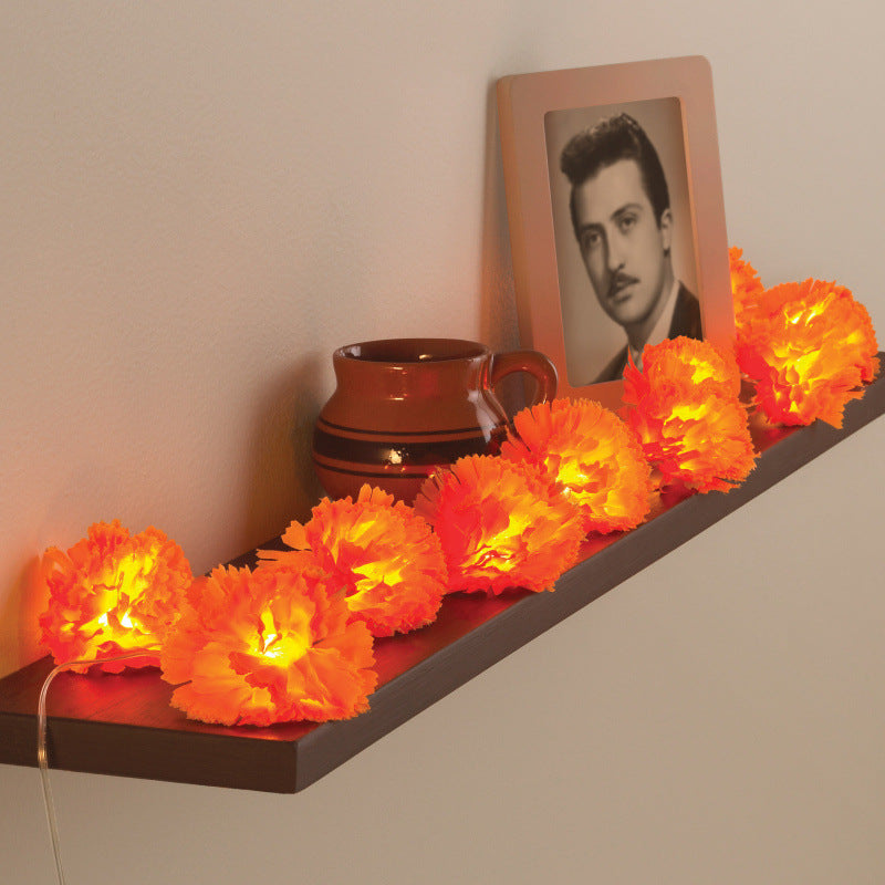 LED Marigold String Lights Decorative Garland for Shelves and Altars
