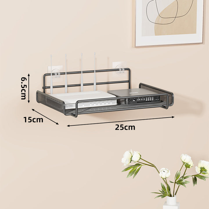 Wall-Mounted Two-Tier Ventilated Metal Mesh Electronics & Router Shelf Organizer