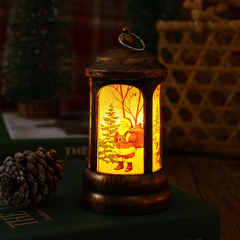 Nostalgic Christmas lantern with glowing Santa Claus motif