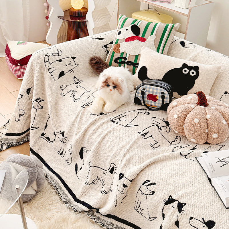 Decorative Pet-Themed Sofa Throw Blanket