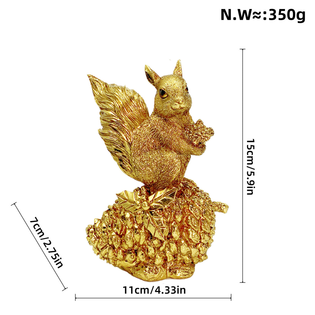 Decorative squirrel sculpture on a pine cone