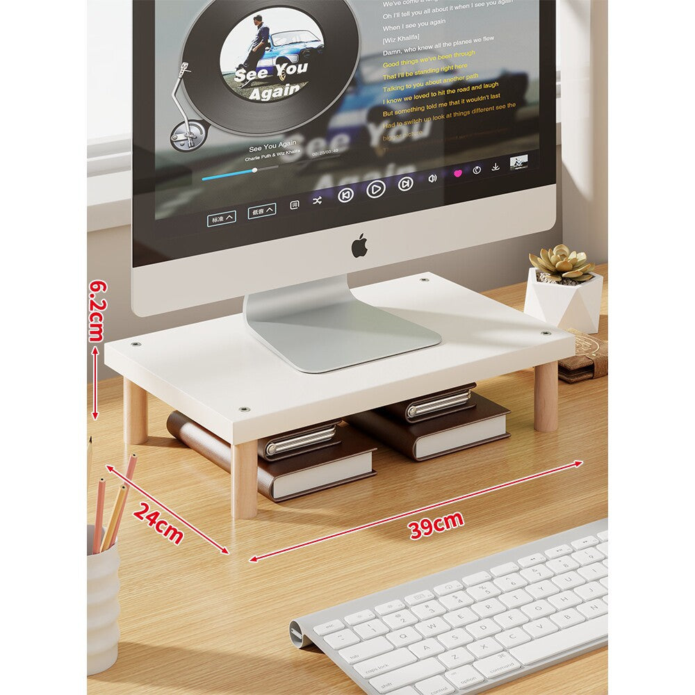 Elevated Wooden-Leg Monitor Riser with Under-Shelf Storage
