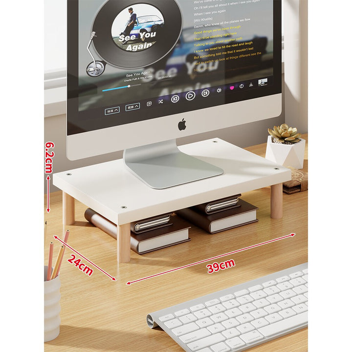 Elevated Wooden-Leg Monitor Riser with Under-Shelf Storage