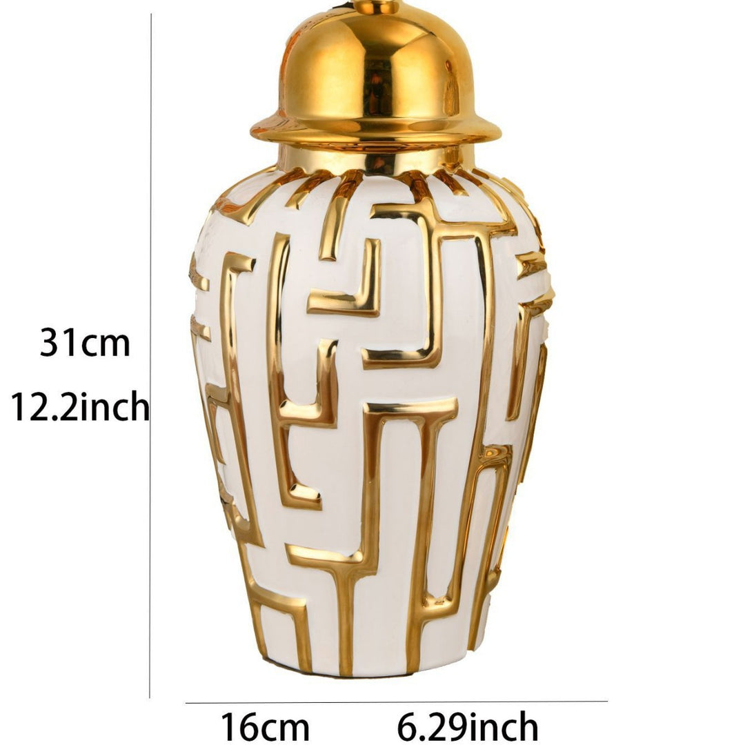 Decorative Geometric Pattern Lidded Jar