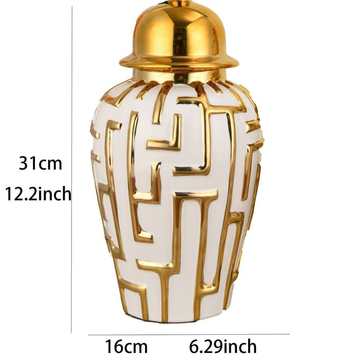 Decorative Geometric Pattern Lidded Jar