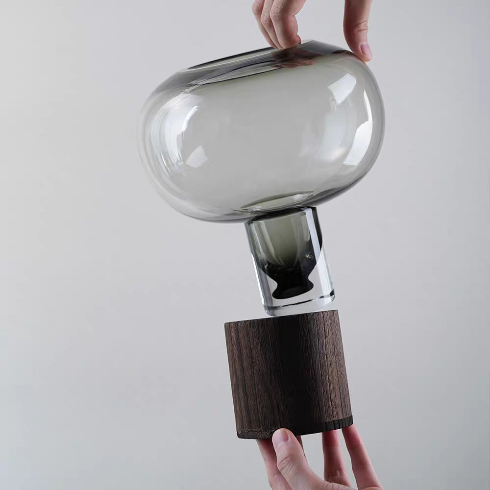 Decorative Glass Bowl with Wooden Base