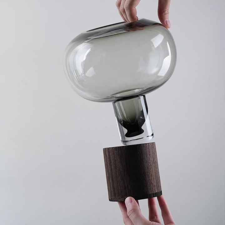 Decorative Glass Bowl with Wooden Base