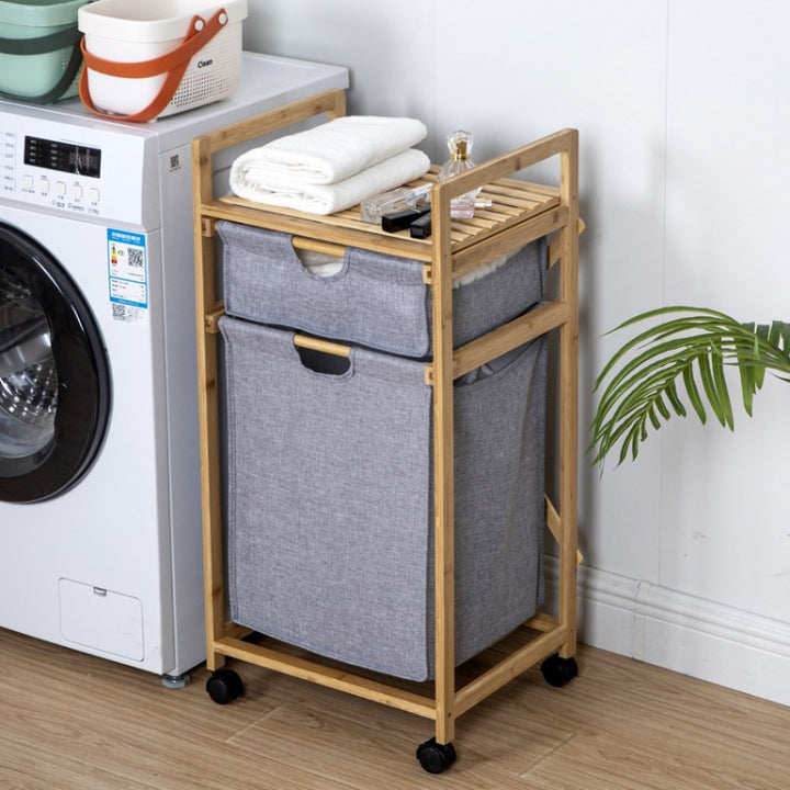 Stylish laundry storage tower with wheels