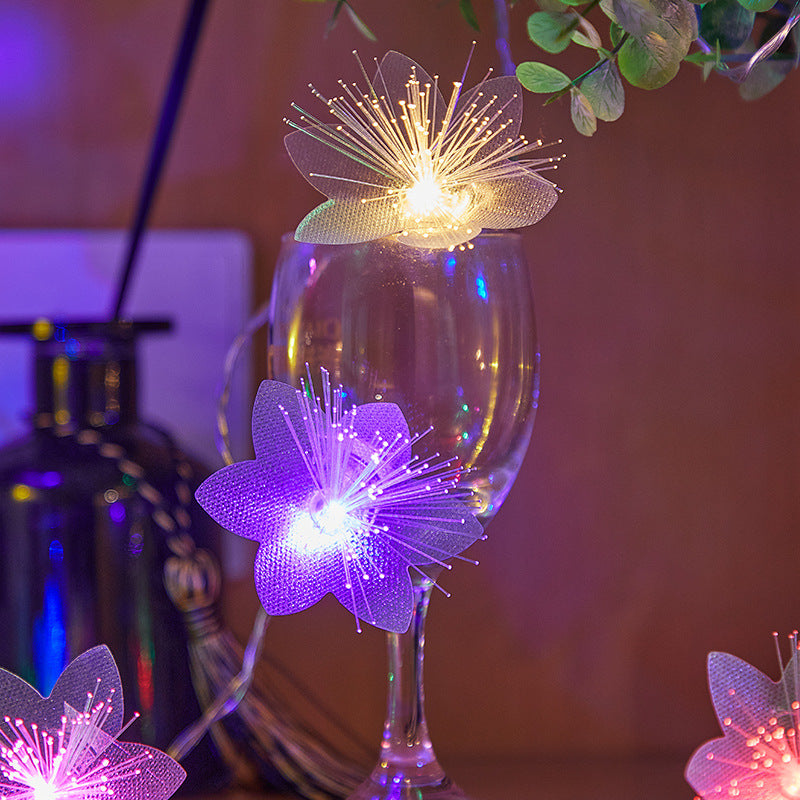 Decorative flower-shaped LED garland with fiber optic glitter for table and shelf