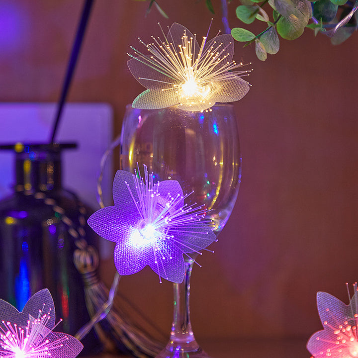Decorative flower-shaped LED garland with fiber optic glitter for table and shelf