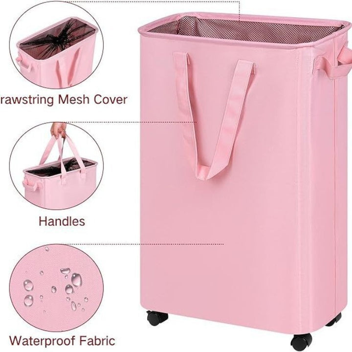 Foldable laundry basket with wheels and practical lid