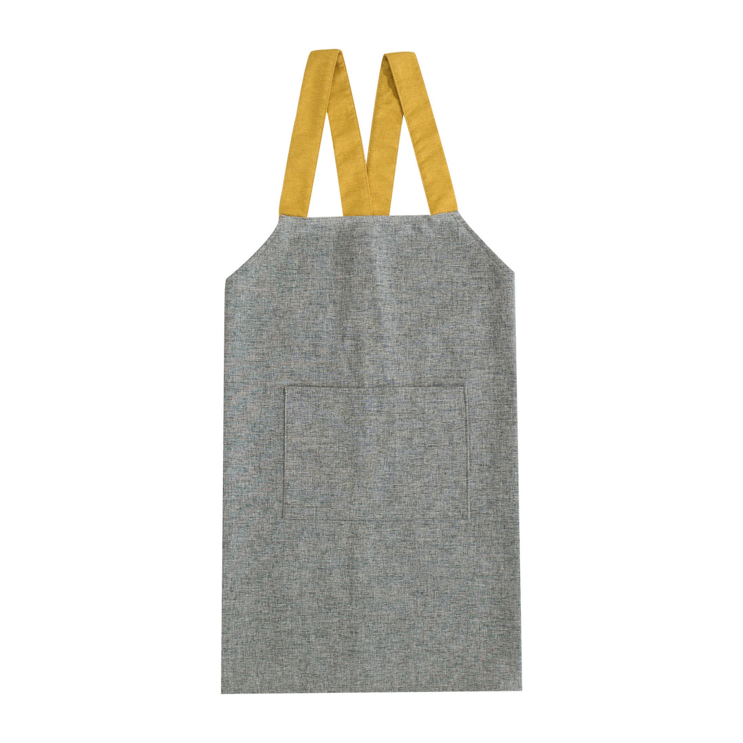 Adjustable canvas apron with wide contrast straps and applied front pocket