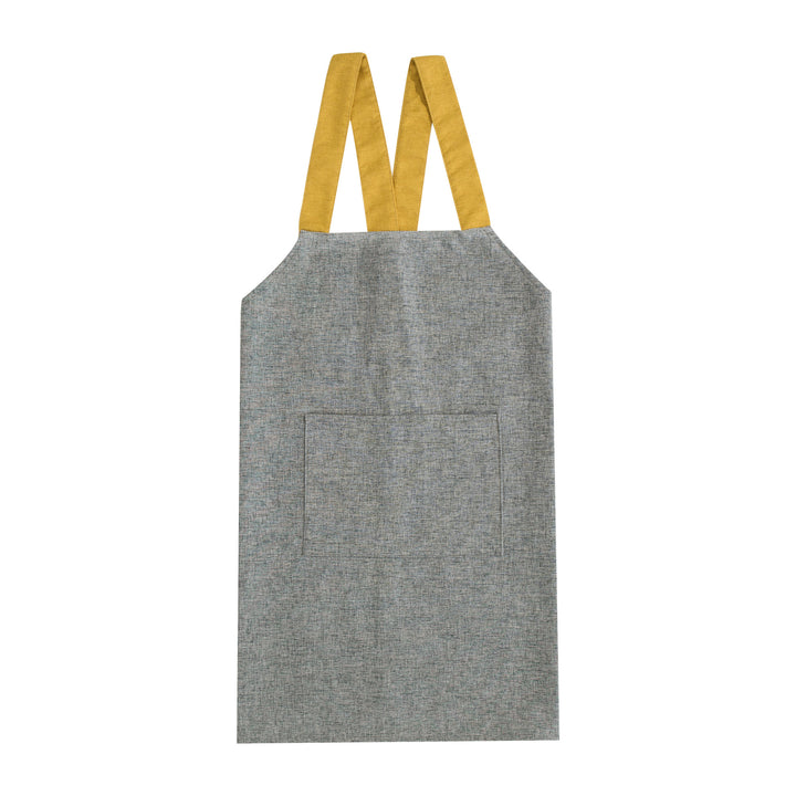 Adjustable canvas apron with wide contrast straps and applied front pocket