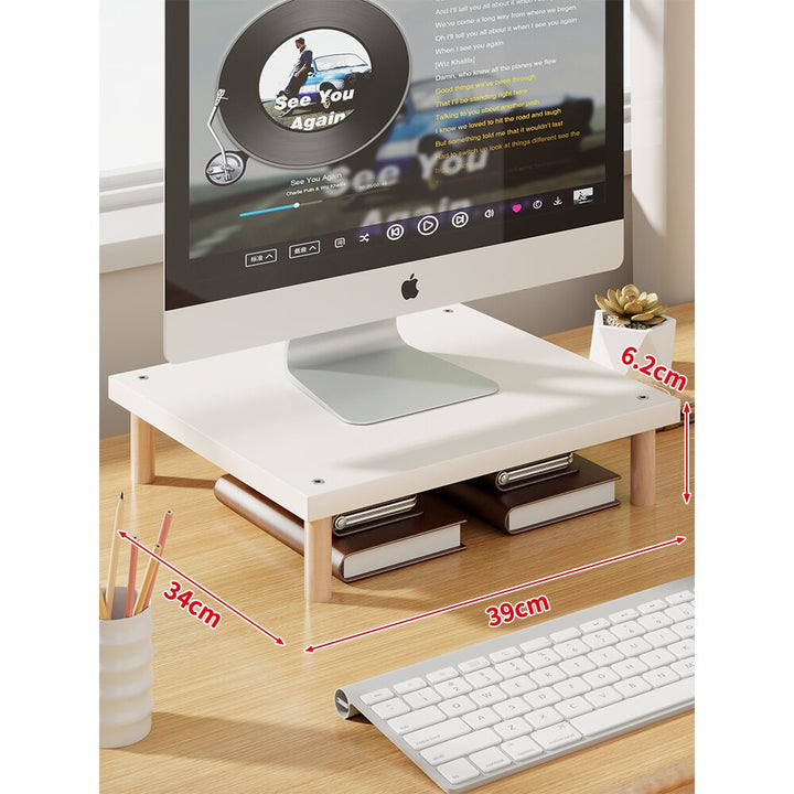 Elevated Wooden-Leg Monitor Riser with Under-Shelf Storage