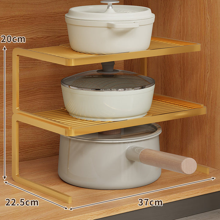 Double-Level Compact Cabinet Pot and Lid Organizer Shelf