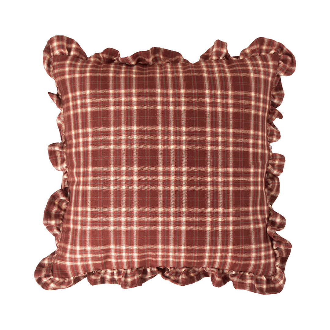 Square decorative cushion cover with ruffles and Vichy check