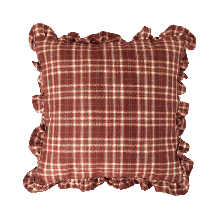 Square decorative cushion cover with ruffles and Vichy check