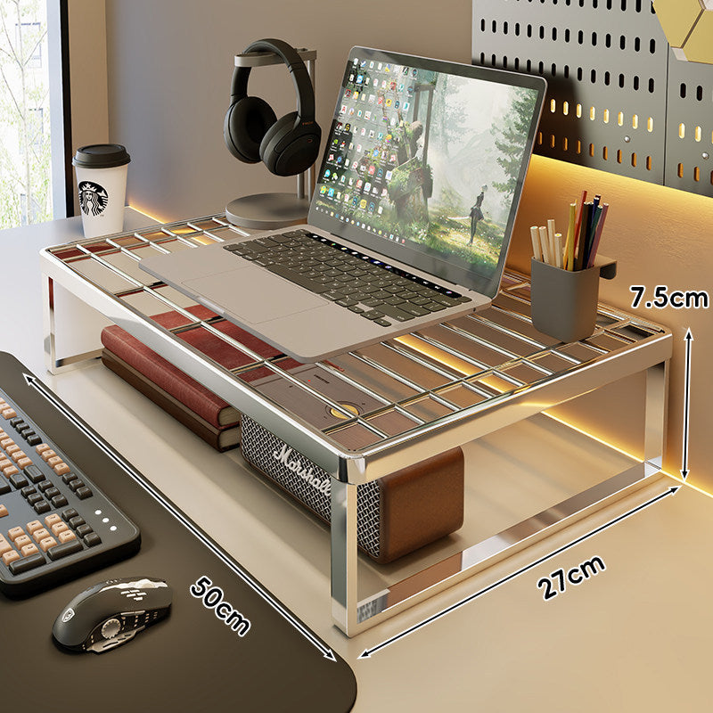 Ventilated Metal Grid Laptop & Monitor Riser with Under-Storage Shelf