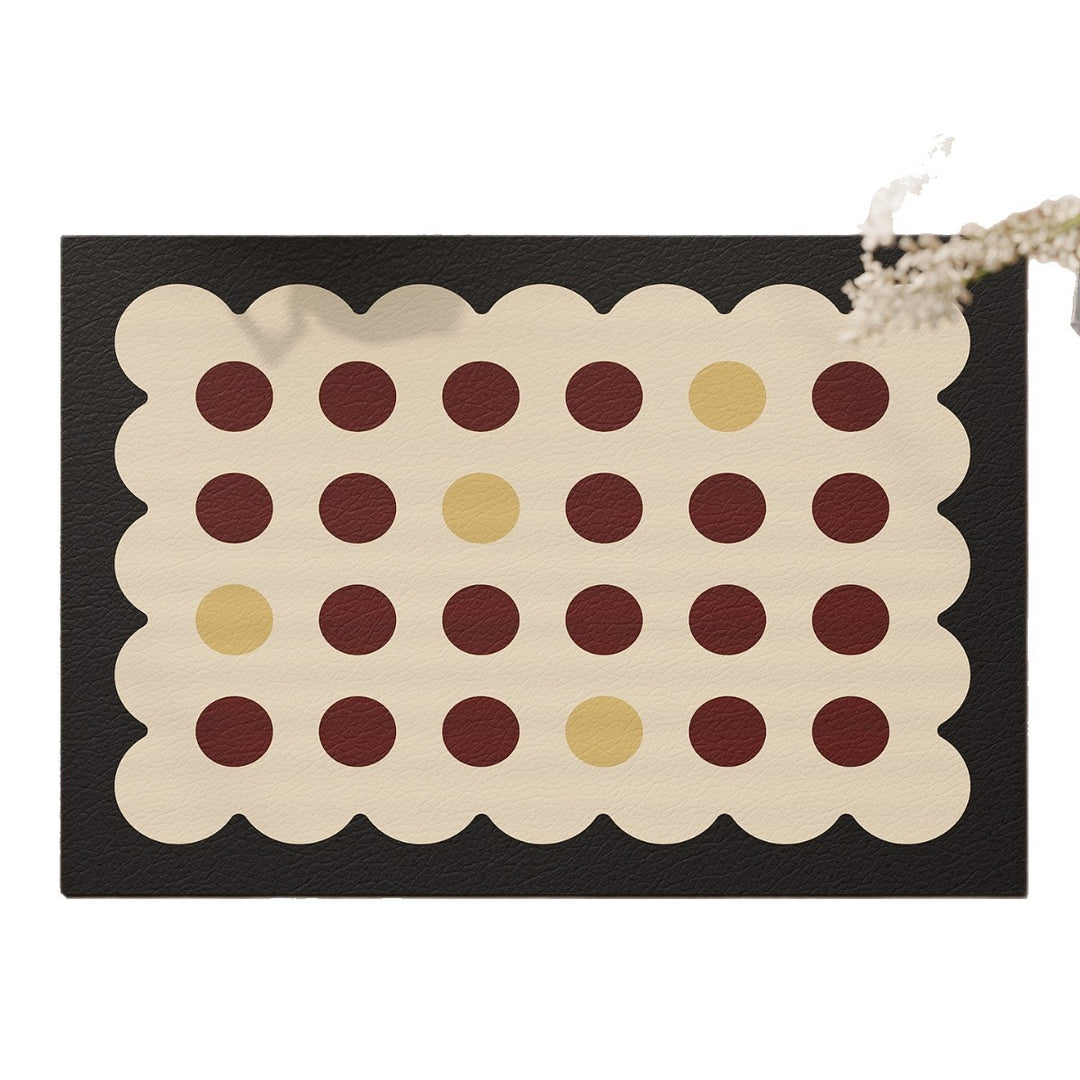 Scalloped Faux-Leather Dining Placemat with Polka Dot Texture