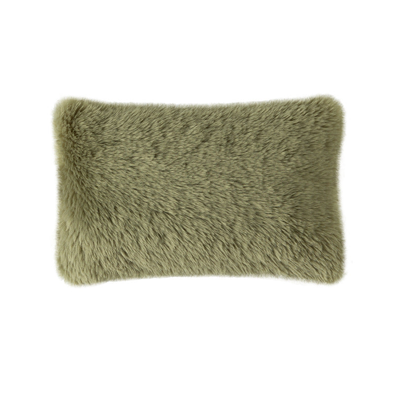 Rectangular faux fur decorative cushion with wavy plush surface
