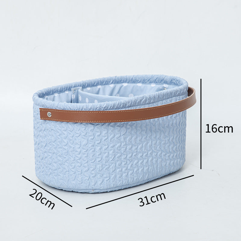 Elegant storage basket with faux leather handle