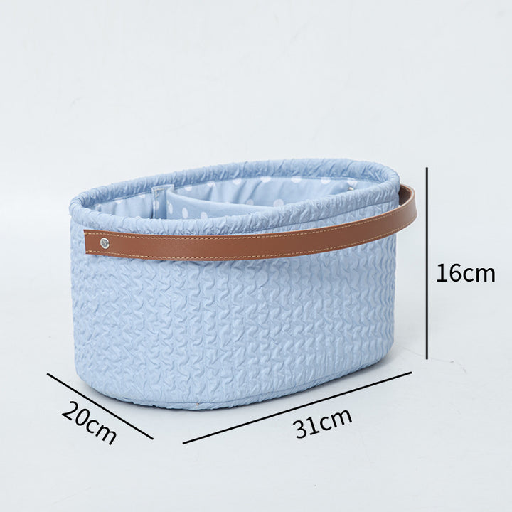 Elegant storage basket with faux leather handle