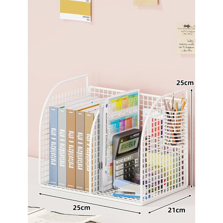 Metal Mesh Desktop File and Stationery Organizer with Triple Compartments