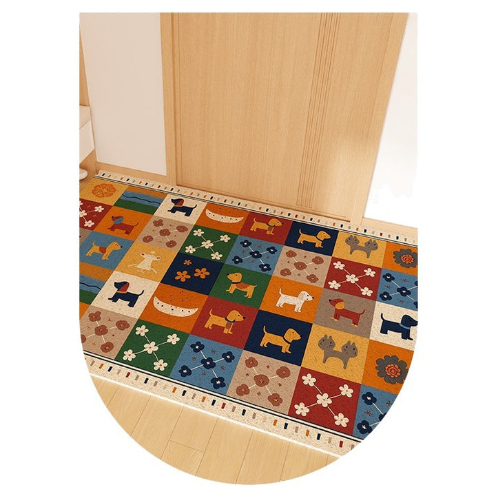 Playful Striped Dog Print Welcome Mat