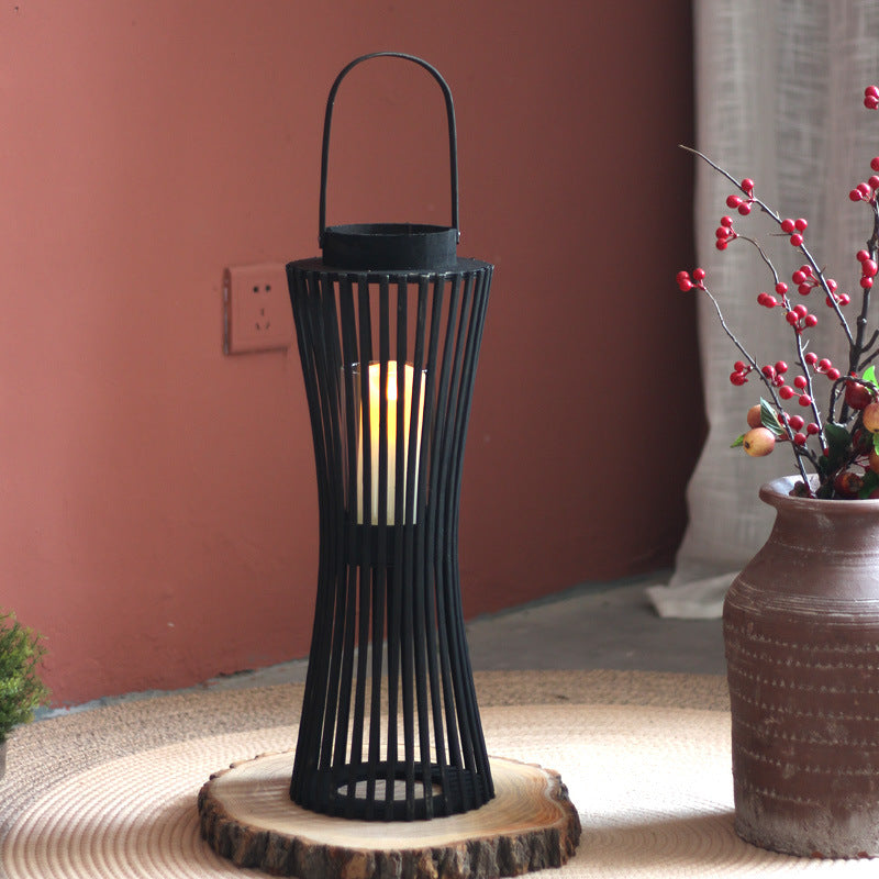 Elegant lantern made of woven wood