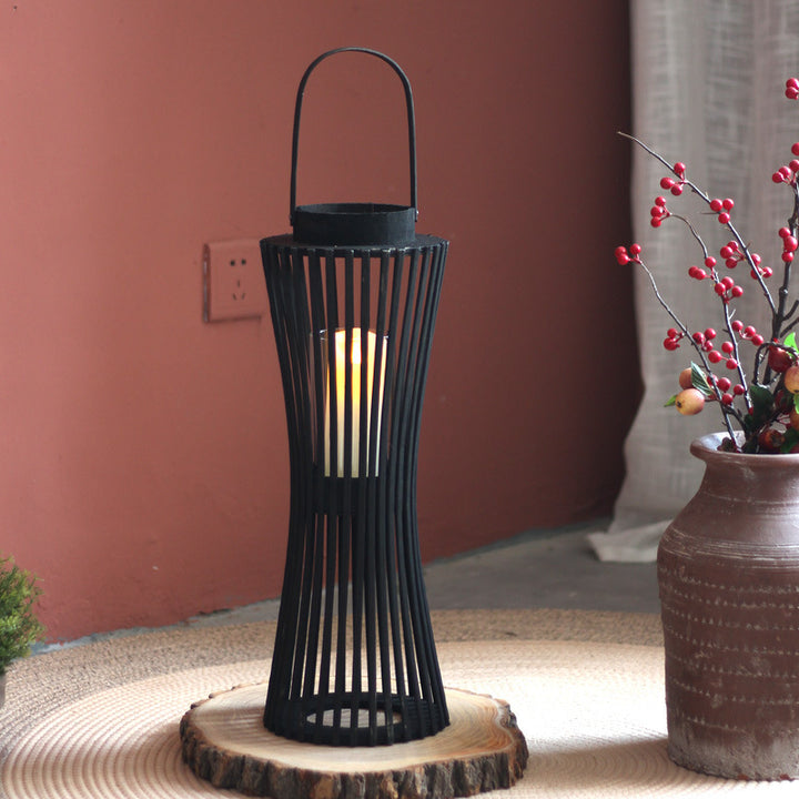 Elegant lantern made of woven wood