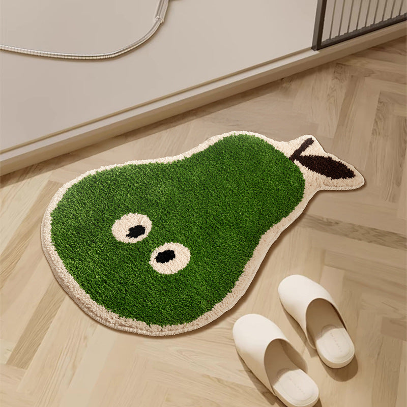 Hand-tufted short-pile floor rug in pear shape with non-slip latex backing