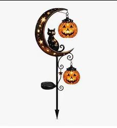 Halloween Half Moon Cat Solar Garden Lantern