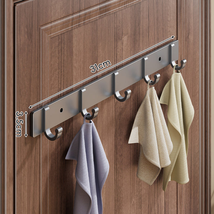 Wall-Mounted Slim Metal Multi-Hook Rack with Curved Hooks and Concealed Mount