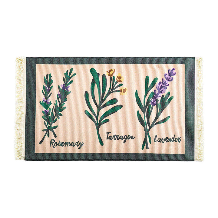 Flat-woven runner rug in ethnic stripe design with hand-fringed edge