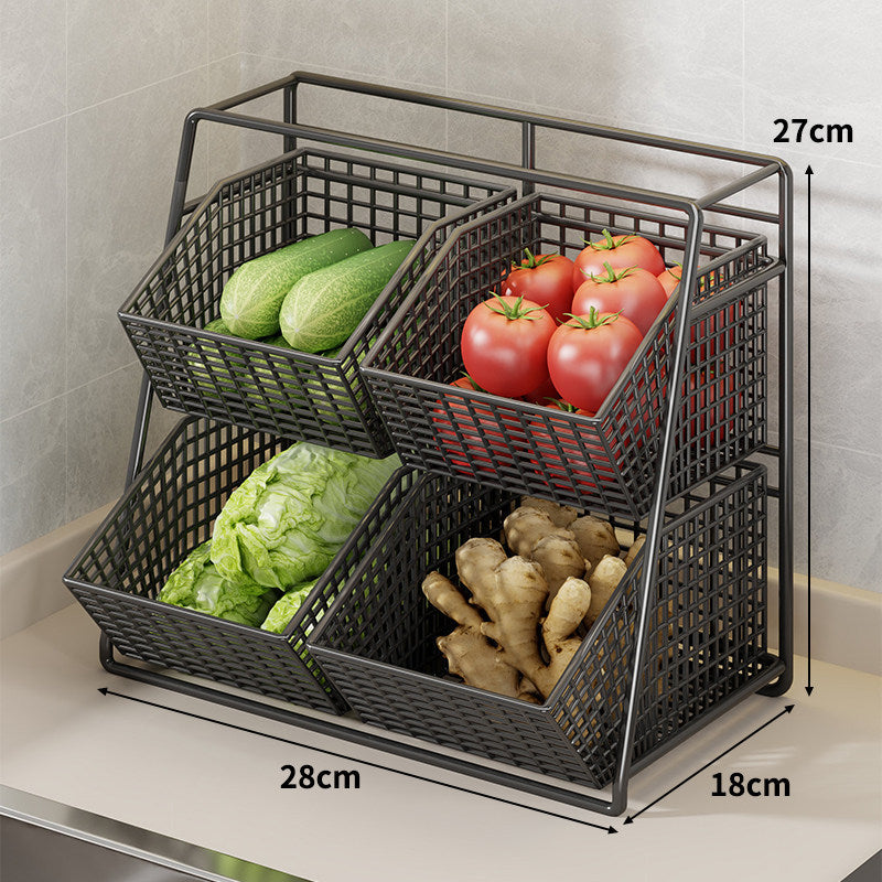 Six-Basket Tiered Mesh Countertop Produce Organizer