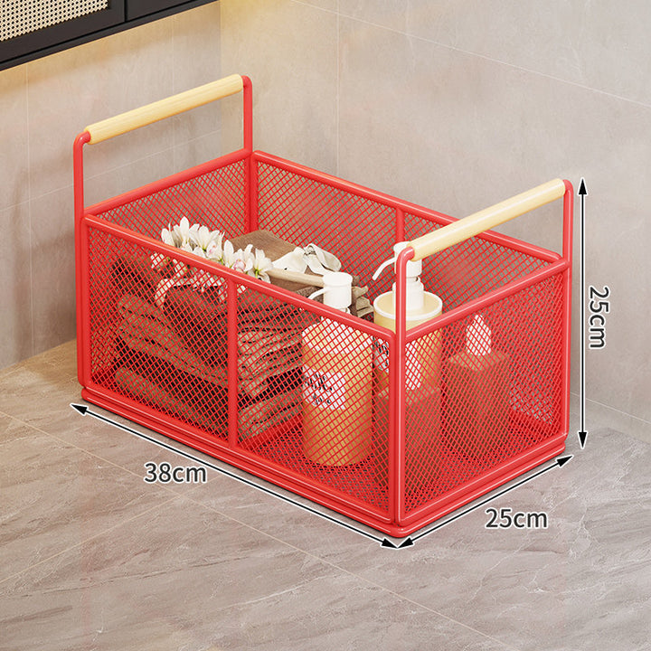 Rectangular Mesh Metal Countertop Organizer with Wooden Handles