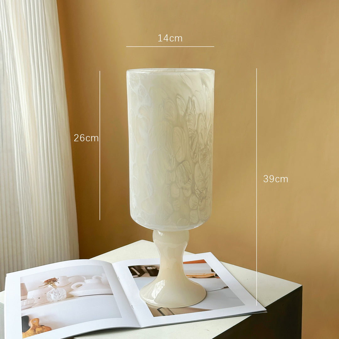 Tall Swirled Glass Pedestal Centerpiece Vase with Marble Effect