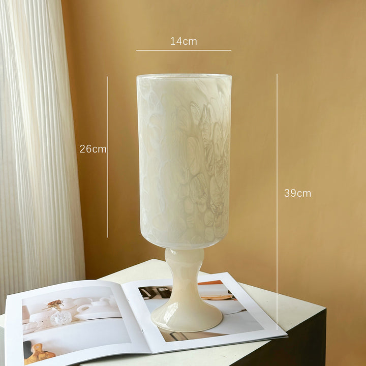 Tall Swirled Glass Pedestal Centerpiece Vase with Marble Effect