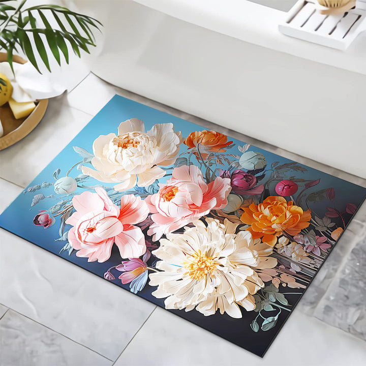 Textured Floral Design Bath Mat